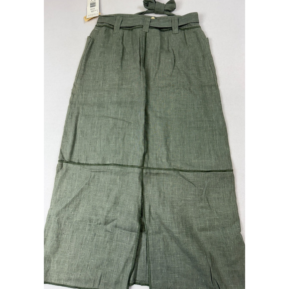 Harve Benard 100% Linen Maxi Skirt Women’s 8 Green Lined Pockets boho coastal - Picture 2 of 10